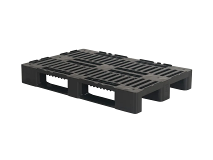 Europalette H1 ECO - 1200 x 800 mm - mit 7 mm R&auml;ndern - 3 Palettenkufen, offen/gerippt - schwarz, ECO-Regranulat