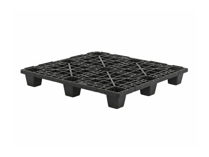 Export pallet / ISO container pallet - 1140 &times; 1140 mm - with 9 feet - open deck - with 5 mm rims all around - nestable - standard recycled material - black
