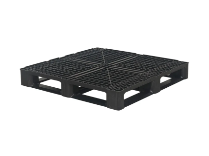 Export pallet / ISO container pallet - 1140 x 1140 mm - on 6 runners - open deck - with 5 mm rim all around - standard regrind - black