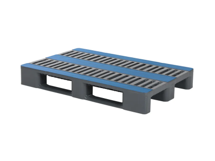 Europallet CR1 - 1200 x 800 mm - met 3 sledes overlangs - zonder randen - met antislip stroken - versterkt