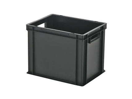 Stapelbeh&auml;lter - 400 x 300 x H 320 mm - offene Handgriffe - verst&auml;rkter Boden - schwarz