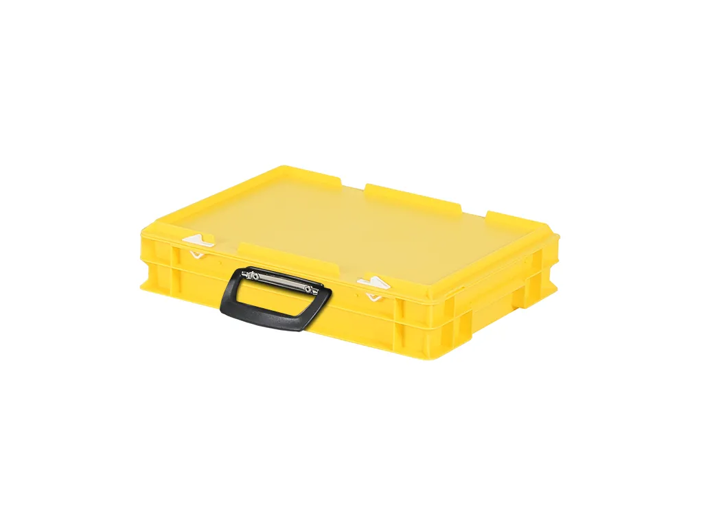 Koffer - 400 x 300 x H 90 mm - geel - stapelbak met deksel en koffergreep