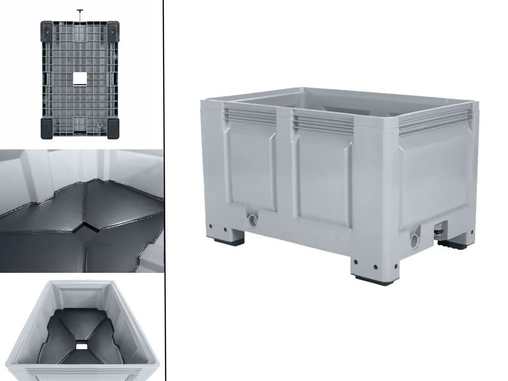 BIG BOX plastic palletbox 1200 x 800 mm - with funnel base and slide valve - on 4 feet