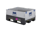 Inklapbare palletbox MAGNUM Optimum 595 S - 1200 x 1000 mm - op 2 sledes en 2 poten - grijs/zwart
