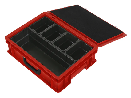 Koffer met inzetbakken - 400x300xH133mm - rood | 1 x inzetbak 1/2 en 4 x inzetbak 1/8
