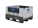 Inklapbare palletbox MAGNUM Optimum 750 S - 1200 x 1000 mm - op 2 sledes en 2 poten - met 2 schuifdeuren - grijs/zwart