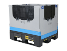 Inklapbare palletbox MAGNUM Optimum 1105 S - 1200 x 1000 x H1105 mm - op 2 sledes en 2 poten - met 2 laadkleppen - 105 mm verhoogd - grijs/zwart/blauw