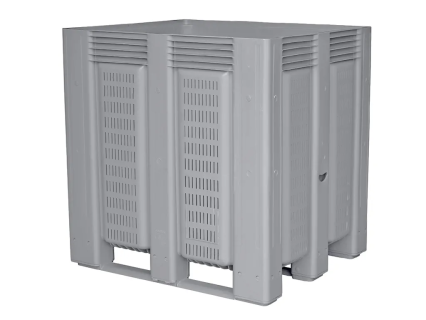 Palettenbox BIG BOX - 1200 &times; 1000 mm - auf 3 Kufen - perforiert - grau