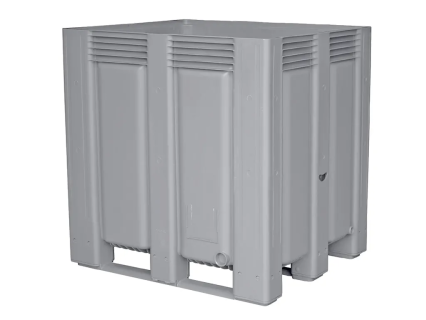 Palettenbox BIG BOX - 1200 &times; 1000 mm - auf 3 Kufen - geschlossen - grau