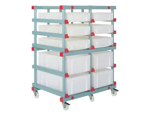 Double plastic bin trolley - 2 x 5 spaces (Euronorm)