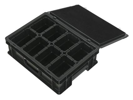 Koffer met inzetbakken &nbsp;400 x 300 x H 133 mm &nbsp;zwart &nbsp;| &nbsp;8 x inzetbak 1/8
