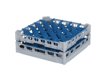 Casier &agrave; verres de 500x500mm - hauteur de verre maximale 165 mm - avec s&eacute;paration bleue en 5x5 compartiments - diam&egrave;tre de verre maximal 90mm