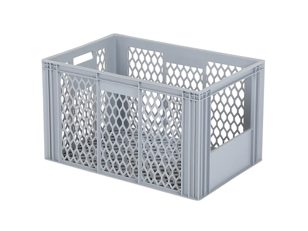 Stackable crate with grab opening - 600x400xH349mm - gray