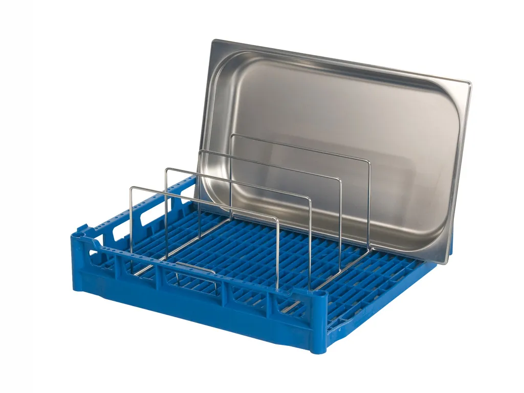 Basket with serving tray insert rack (four trays)