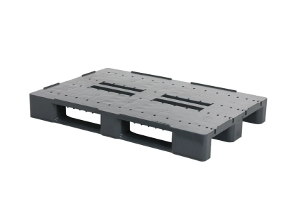 Europalette CS1 ECO - 1200 x 800 mm - mit 7 mm Aufkantungen - 3 Palettenkufen, offen mit Verst&auml;rkungsrippen - dunkelgrau