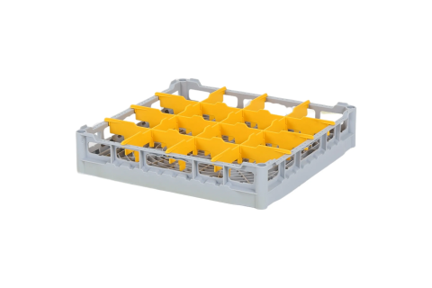Casier &agrave; verres de 500x500mm - hauteur maximale du verre 73 mm - avec une compartimentation jaune 4 x 4 - &Oslash; de verre maximal 113mm