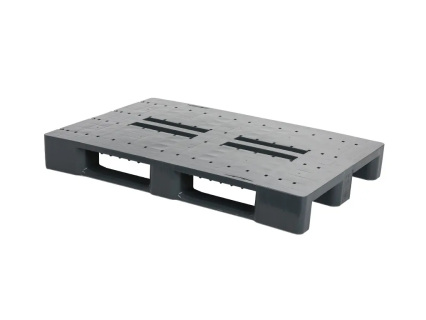 Europalette CS1 ECO - 1200 x 800 mm - ohne R&auml;nder - 3 Palettenkufen, offen mit Verst&auml;rkungsrippen - dunkelgrau
