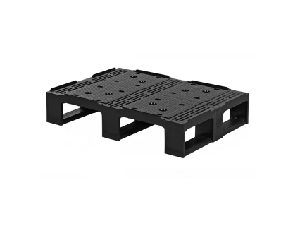 Demi-palette Europe D2 - 800 x 600 mm - avec rebords relev&eacute;s de 7 mm - 3 semelles transversales - noire