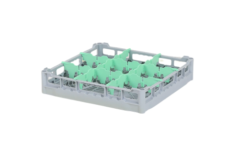Casier &agrave; verres de 500x500mm - hauteur maximale du verre 73 mm - avec une compartimentation verte de 3 x 3 - &Oslash; de verre maximal 149mm