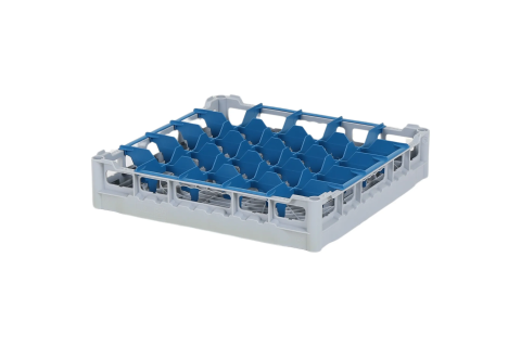 Casier &agrave; verres de 500x500mm - hauteur maximale du verre 73 mm - avec une compartimentation bleue en 5x5 - &Oslash; de verre maximal 90mm