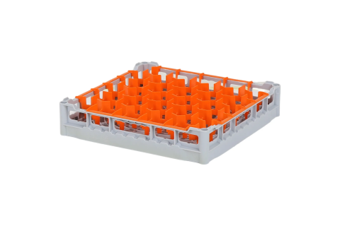 Casier &agrave; verres de 500x500mm - hauteur maximale du verre 73 mm - avec une compartimentation orange en 30 compartiments - &Oslash; de verre maximal 81mm