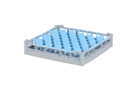 Casier &agrave; verres de 500x500mm - hauteur de verre maximale 73 mm - avec s&eacute;paration bleue en 44 compartiments - diam&egrave;tre de verre maximal 67mm