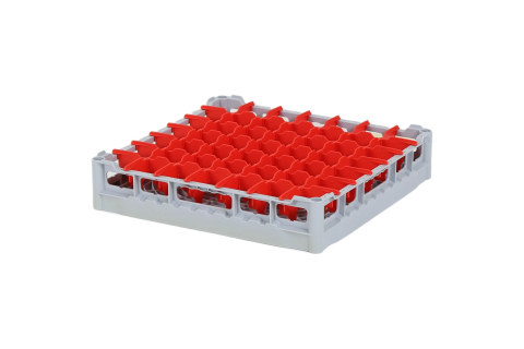 Casier &agrave; verres de&nbsp;500x500mm - hauteur de verre maximale 73 mm - avec s&eacute;paration rouge en 7x7 compartiments - diam&egrave;tre de verre maximal 63mm