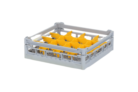 Casier &agrave; verres de 500x500mm - hauteur de verre maximale 110 mm - avec s&eacute;paration jaune en 4x4 compartiments - diam&egrave;tre de verre maximal 113mm
