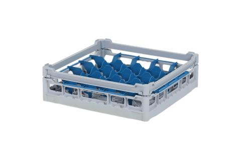 Casier &agrave; verres de 500x500mm - hauteur de verre maximale 110 mm - avec s&eacute;paration bleue en 5x5 compartiments - diam&egrave;tre de verre maximal 90mm