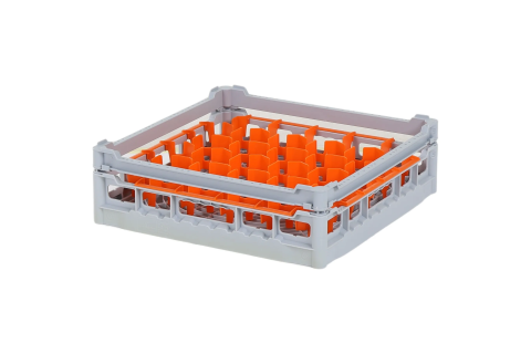 Casier &agrave; verres de 500x500mm - hauteur de verre maximale 110 mm - avec une division de 30 compartiments orange - diam&egrave;tre de verre maximal 81mm