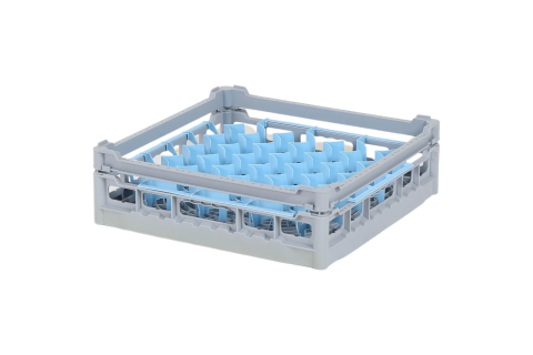 Casier &agrave; verres de 500x500mm - hauteur de verre maximale 110 mm - avec une division de 44 compartiments bleus - diam&egrave;tre de verre maximal 67mm