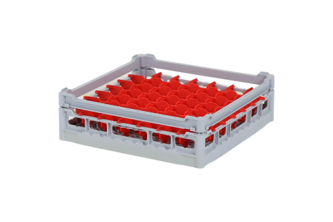 Casier &agrave; verres de&nbsp;500x500mm - hauteur de verre maximale 110 mm - avec une division de 7x7 compartiments rouges - diam&egrave;tre de verre maximal 63mm