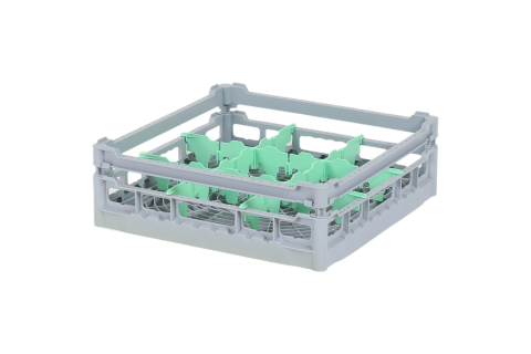 Casier &agrave; verres de 500x500mm - hauteur de verre maximale 120 mm - avec s&eacute;paration verte en 3x3 compartiments - diam&egrave;tre de verre maximal 149mm
