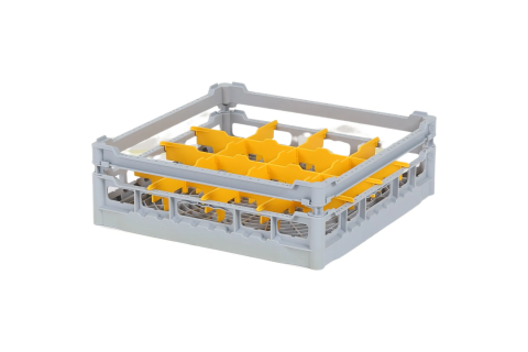 Casier &agrave; verres de 500x500mm - hauteur de verre maximale 120 mm - avec s&eacute;paration jaune en 4x4 compartiments - diam&egrave;tre de verre maximal 113mm