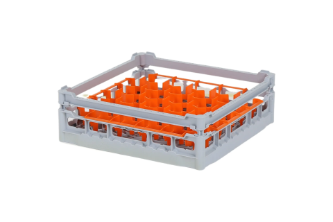 Casier &agrave; verres de 500x500mm - hauteur de verre maximale 120 mm - avec une division de 30 compartiments orange - diam&egrave;tre de verre maximal 81mm