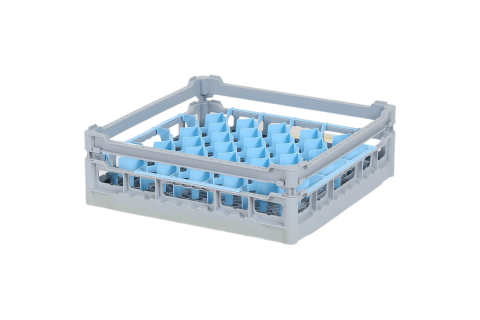 Casier &agrave; verres de 500x500mm - hauteur de verre maximale 120 mm - avec une division de 44 compartiments bleus - diam&egrave;tre de verre maximal 67mm