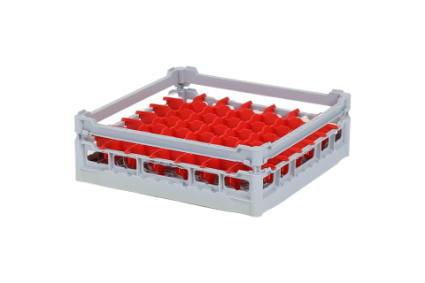Casier &agrave; verres de 500x500mm - hauteur de verre maximale 120 mm - avec une division de 7x7 compartiments rouges - diam&egrave;tre de verre maximal 63mm