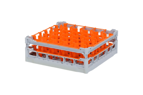 Casier &agrave; verres de 500x500mm - hauteur de verre maximale 135 mm - avec une division de 30 compartiments orange - diam&egrave;tre de verre maximal 81mm