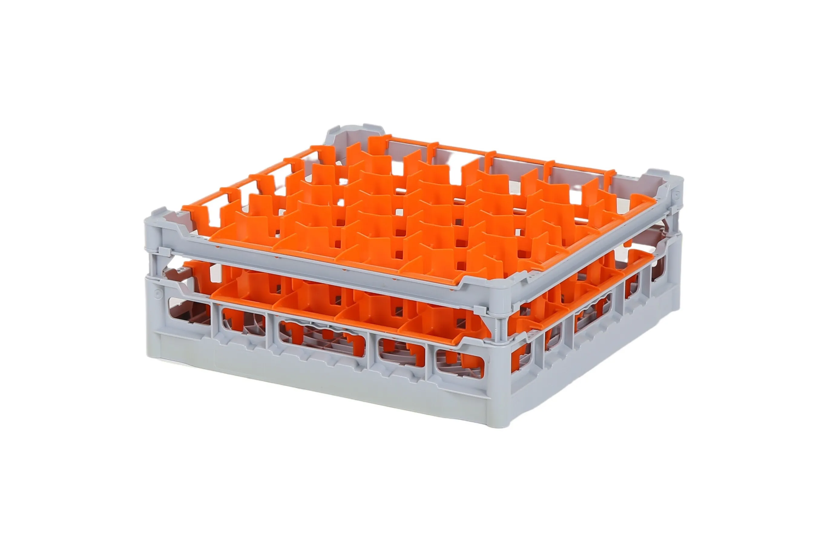 Glazenkorf 500x500mm - glashoogte max. 135 mm - met oranje 30-vaks vakverdeling - maximale Ø glas 81mm