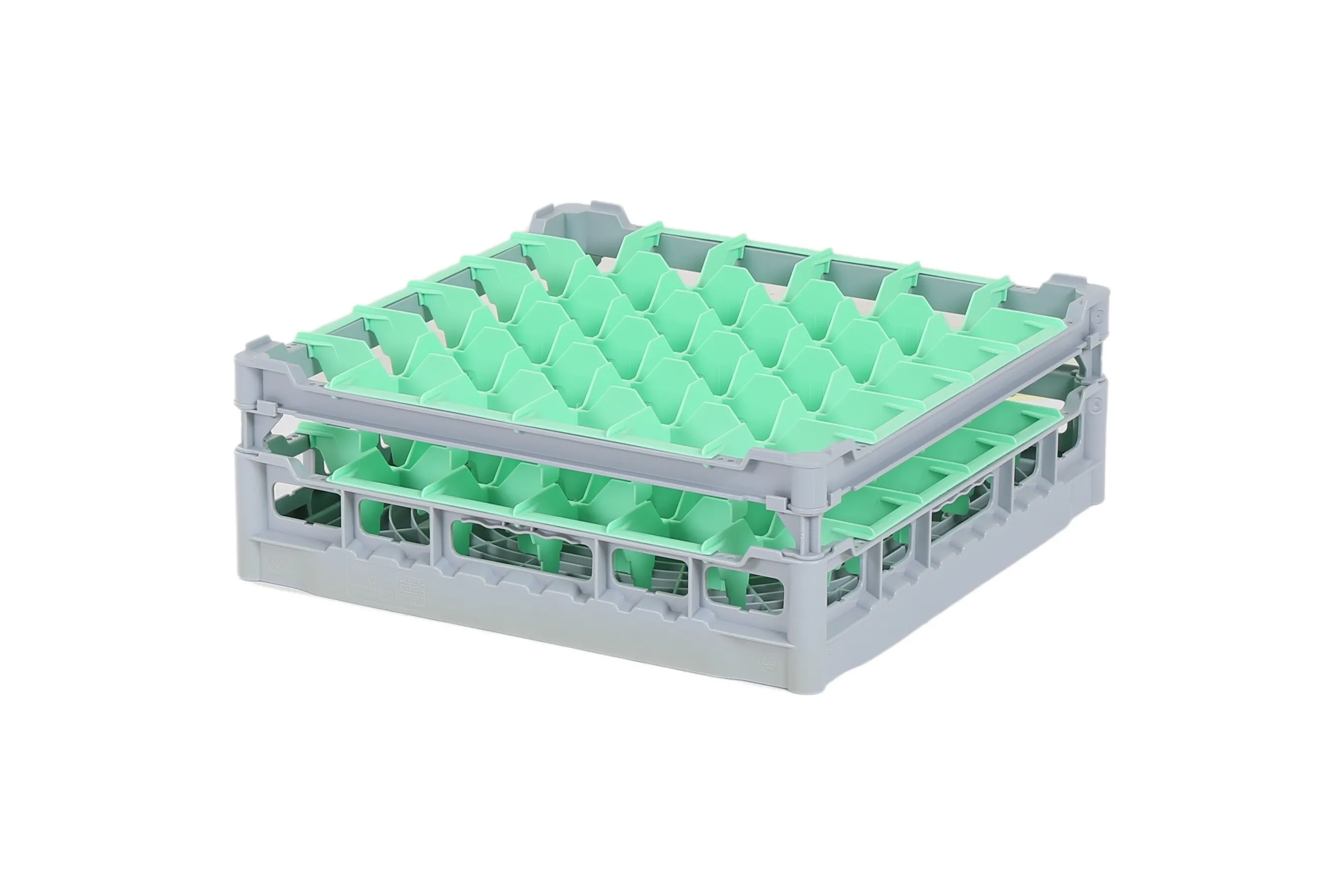 Glass basket 500x500mm - maximum glass height 135 mm - with green 6x6 compartment division - maximum glass diameter 74mm