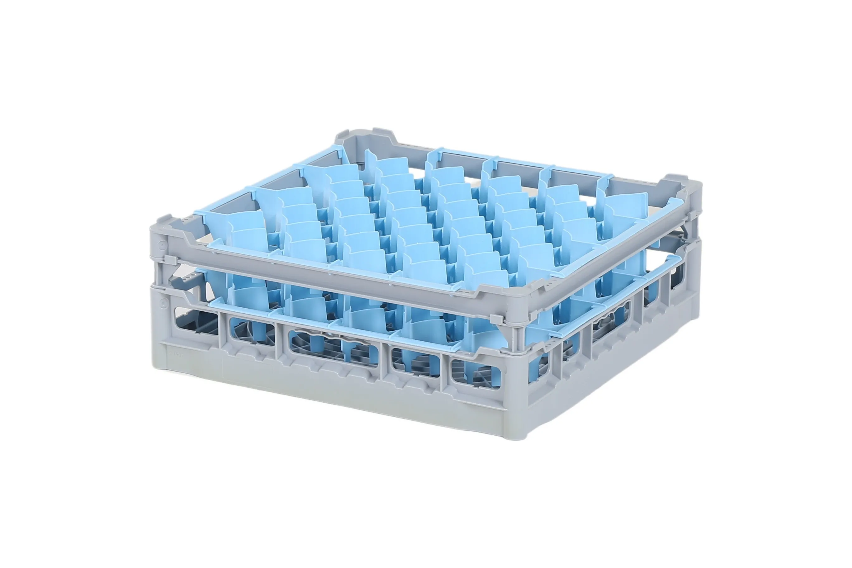 Glass basket 500x500mm - maximum glass height 135 mm - with blue 44-compartment division - maximum glass diameter 67mm