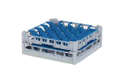Casier &agrave; verres de 500x500mm - hauteur de verre maximale 140 mm - avec s&eacute;paration bleue en 5x5 compartiments - diam&egrave;tre de verre maximal 90mm