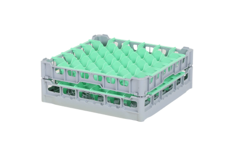 Casier &agrave; verres de 500x500mm - hauteur de verre maximale 140 mm - avec une division de 6x6 compartiments verts - diam&egrave;tre de verre maximal 74mm