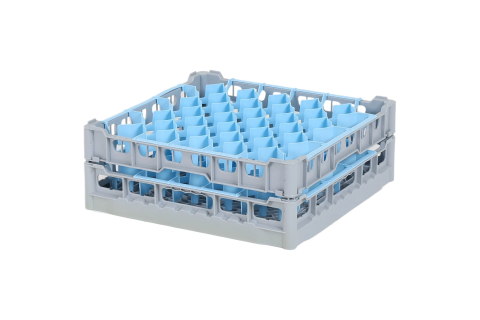 Casier &agrave; verres de 500x500mm - hauteur de verre maximale 140 mm - avec une division de 44 compartiments bleus - diam&egrave;tre de verre maximal 67mm