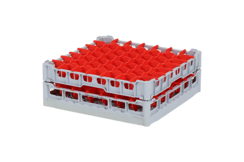 Casier &agrave; verres de 500x500mm - hauteur de verre maximale 140 mm - avec une division de 7x7 compartiments rouges - diam&egrave;tre de verre maximal 63mm