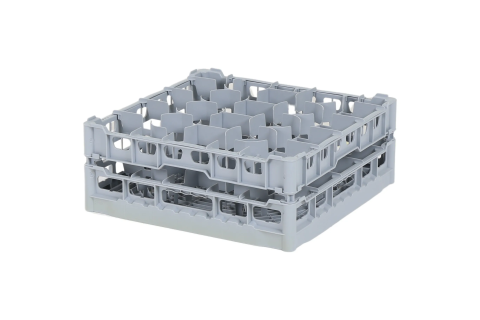 Casier &agrave; verres de 500x500mm - hauteur de verre maximale 150 mm - avec une s&eacute;paration en 20 compartiments gris - diam&egrave;tre de verre maximal de 99 mm