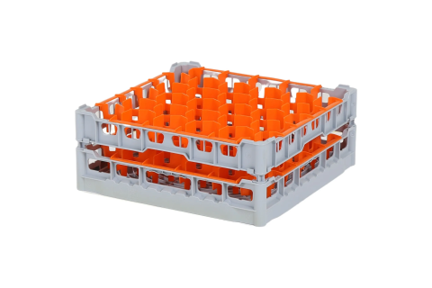 Casier &agrave; verres de 500x500mm - hauteur de verre maximale 150 mm - avec une division de 30 compartiments orange - diam&egrave;tre de verre maximal 81mm
