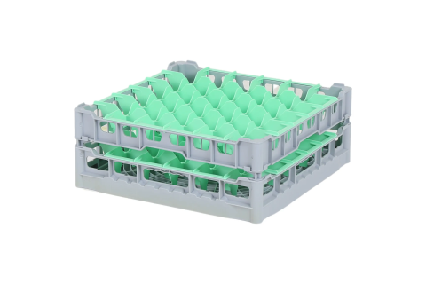 Casier &agrave; verres de 500x500mm - hauteur de verre maximale 150 mm - avec une division de 6x6 compartiments verts - diam&egrave;tre de verre maximal 74mm