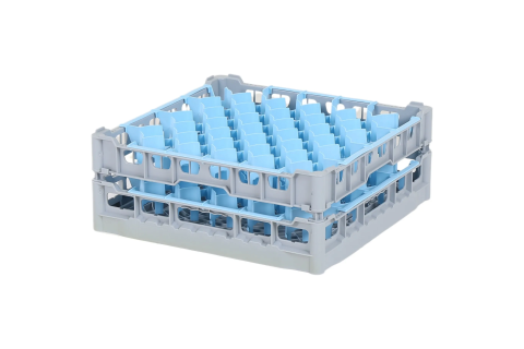 Casier &agrave; verres de 500x500mm - hauteur de verre maximale 150 mm - avec une division de 44 compartiments bleus - diam&egrave;tre de verre maximal 67mm