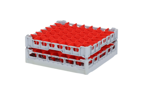 Casier &agrave; verres de 500x500mm - hauteur de verre maximale 150 mm - avec une division de 7x7 compartiments rouges - diam&egrave;tre de verre maximal 63mm